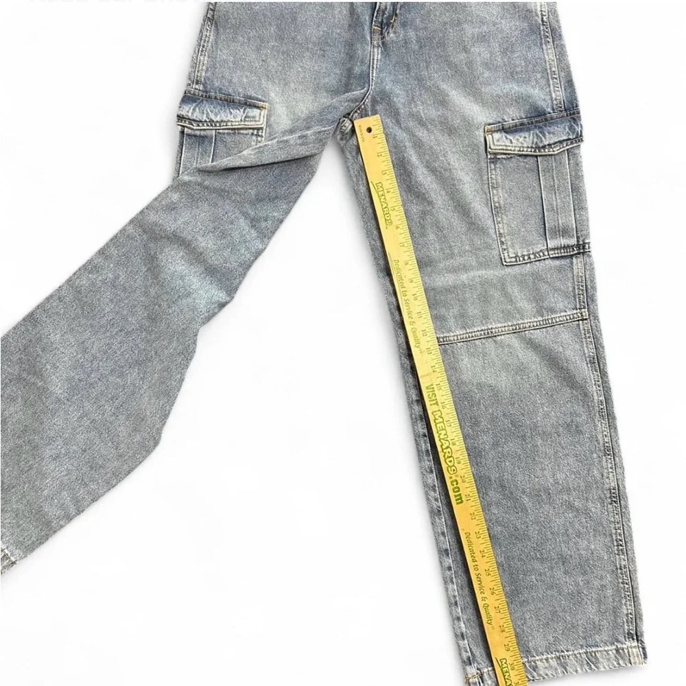 DIVIDED H&M Blue Cargo Baggy 90’s Jeans 6, High Waist W/Leg Pockets NWT